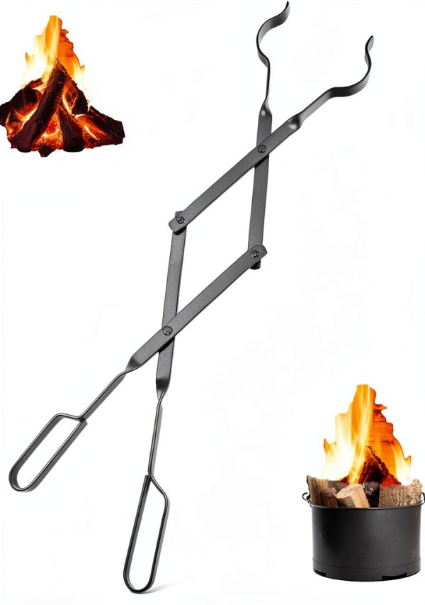 CROGOLLY Fireplace Tongs Metal Black-0