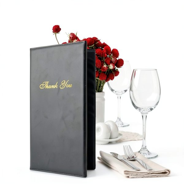 XYK Server Book 20 Black Vinyl Guest Check Presenter-4