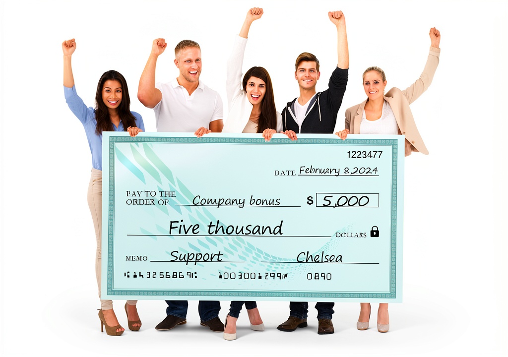 Installing Voccim Giant Fake Check Cardboard Presentation Customizable on a wooden desk