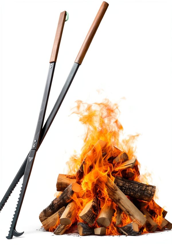MightyPhine Metal Fireplace Tongs 40in Modern-0