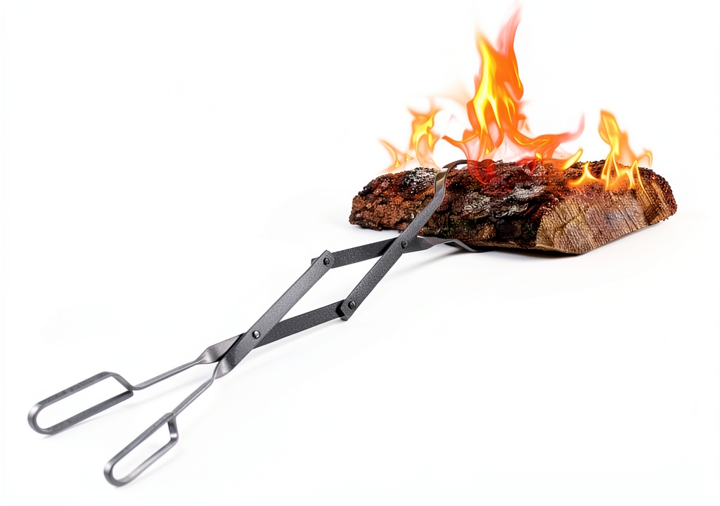 hoziel firewood tongs being used at a backyard fire pit