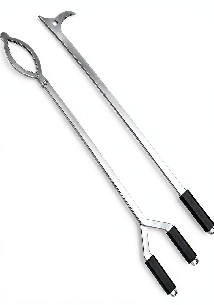 AROPAD fire poker set being used at a backyard fire pit