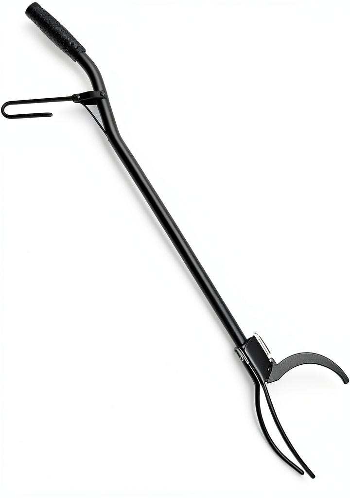 Sunnydaze steel log grabber being used to move logs in a backyard fire pit