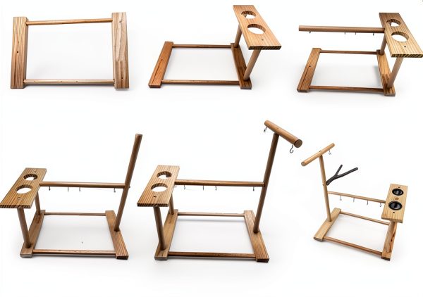 Parrot Playground Stand Natural Wood Perch Gym with Feeder by-3