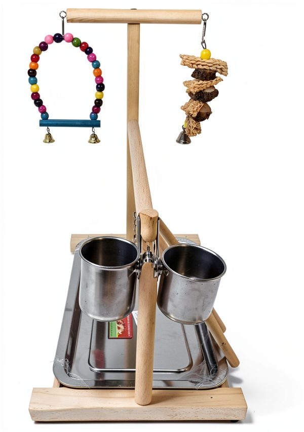 Hamiledyi Parrot Playground Play Stand with Feeder Cups Swings Ladder-2