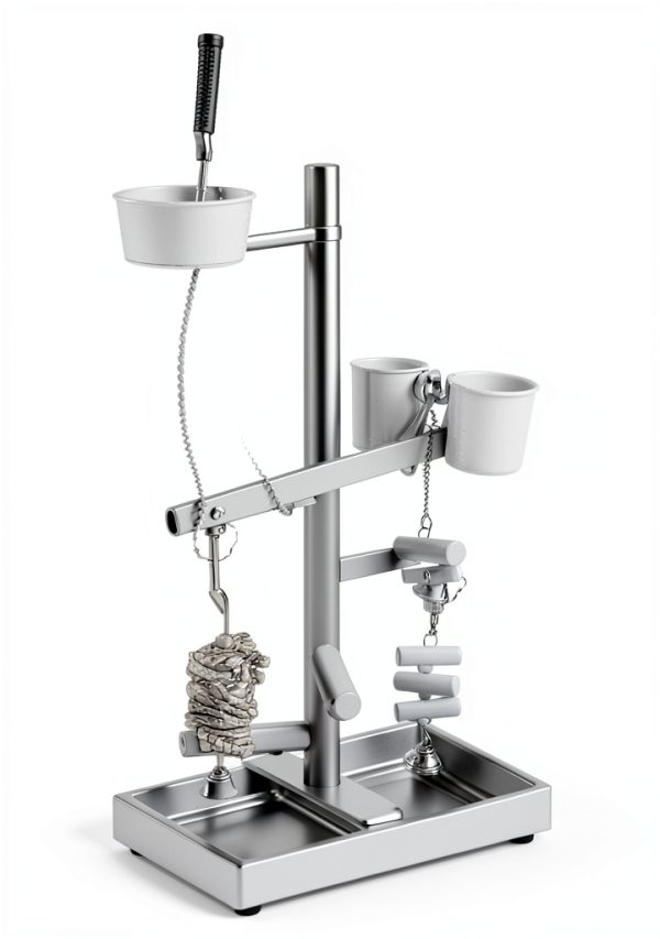 Bird Playground Vibriskape Wood Stand with Perch, Toys and Food Cups-6