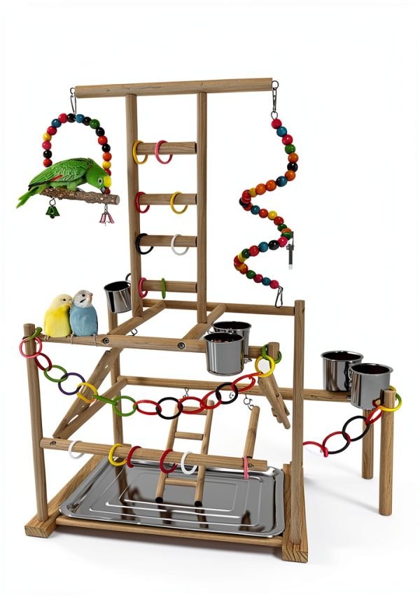 Bird Play Stand Large Natural Wood Parrot Perch by Niwaes-5