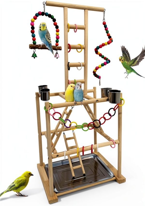 Bird Play Stand Large Natural Wood Parrot Perch by Niwaes-0
