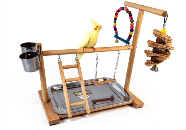 Hamiledyi Parrot Playground Play Stand with Feeder Cups Swings Ladder-0