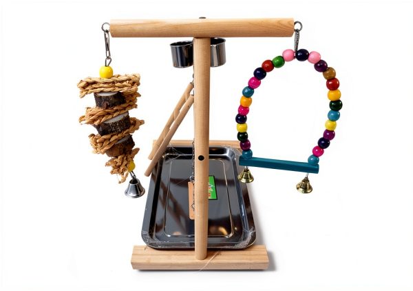 Hamiledyi Parrot Playground Play Stand with Feeder Cups Swings Ladder-1