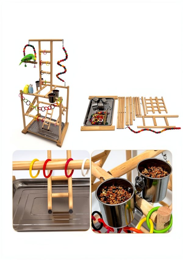 Bird Play Stand Large Natural Wood Parrot Perch by Niwaes-4