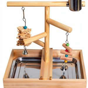 Bird Playground Vibriskape Wood Stand with Perch, Toys and Food Cups-1