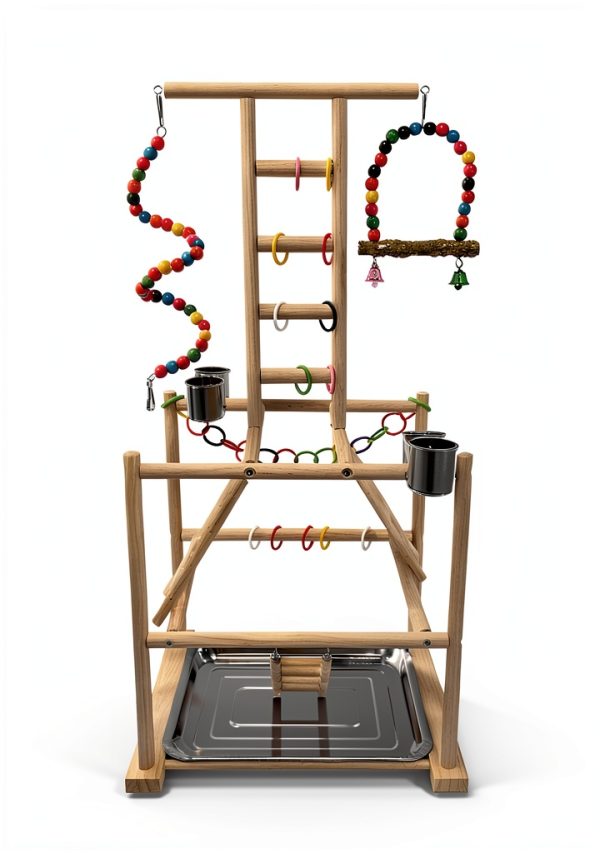 Bird Play Stand Large Natural Wood Parrot Perch by Niwaes-1