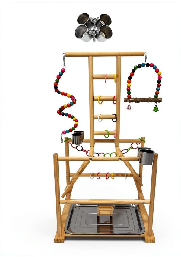 Bird Play Stand Large Natural Wood Parrot Perch by Niwaes-3