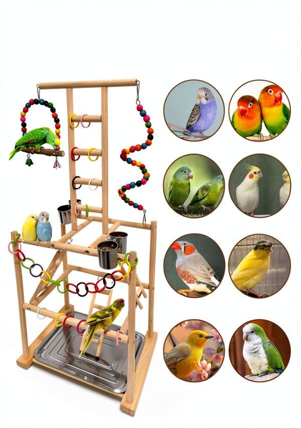 Bird Play Stand Large Natural Wood Parrot Perch by Niwaes-6