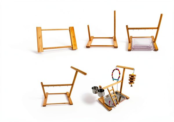 Hamiledyi Parrot Playground Play Stand with Feeder Cups Swings Ladder-4