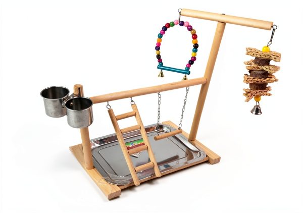 Hamiledyi Parrot Playground Play Stand with Feeder Cups Swings Ladder-6