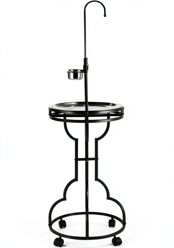 Wrought Iron Parrot Play Perch Mcage 24x24x47H BlackVein Rolling Stand-1