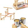 Bird Playground - Natural Wood Parrot Playstand with Perches, Bird Play Gym & Accessories, Removable Tray & 4 Stainless Steel Cups-1