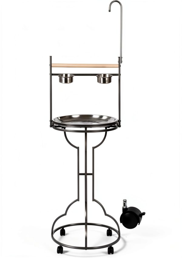 Wrought Iron Parrot Play Perch Mcage 24x24x47H BlackVein Rolling Stand-2