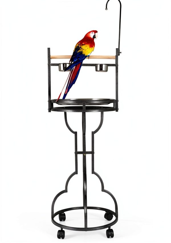 COZIWOW 72" Parrot Stand,Stainless Steel Tray Bowls Large Bird Playstand,Parrot Perch with Easy Grip,Wrought Iron Bird Stand with Toy Hook,Macaw Play Gym Ground Stand Rolling Wheel,Pet Gift-0