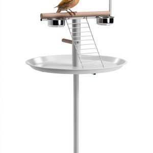 Bird Stand PawHut with Wheels, Stainless Steel Bowls, White-0
