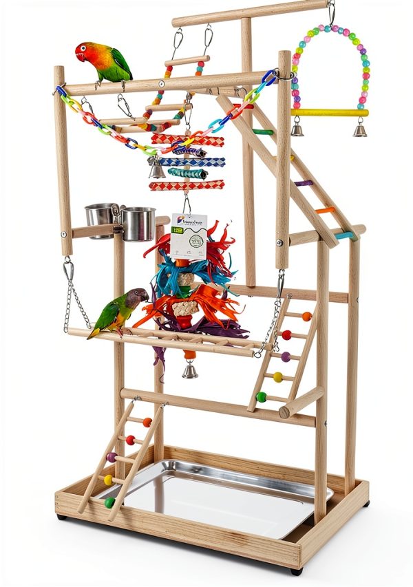Parrot Playground Large 4 Layers - Small Bird Playground Parakeet Play Stand Bird Gym Parrots playpen Play Playstand Parrot Tree for Cockatiel Lovebirds Conure Cockatoos Finch Budgies-0