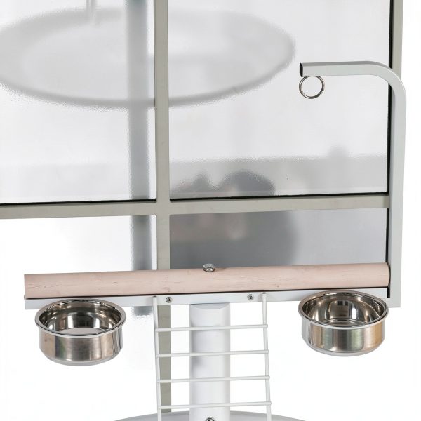 Bird Stand PawHut with Wheels, Stainless Steel Bowls, White-8