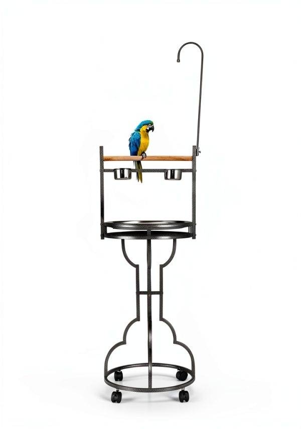 COZIWOW 72" Parrot Stand,Stainless Steel Tray Bowls Large Bird Playstand,Parrot Perch with Easy Grip,Wrought Iron Bird Stand with Toy Hook,Macaw Play Gym Ground Stand Rolling Wheel,Pet Gift-2
