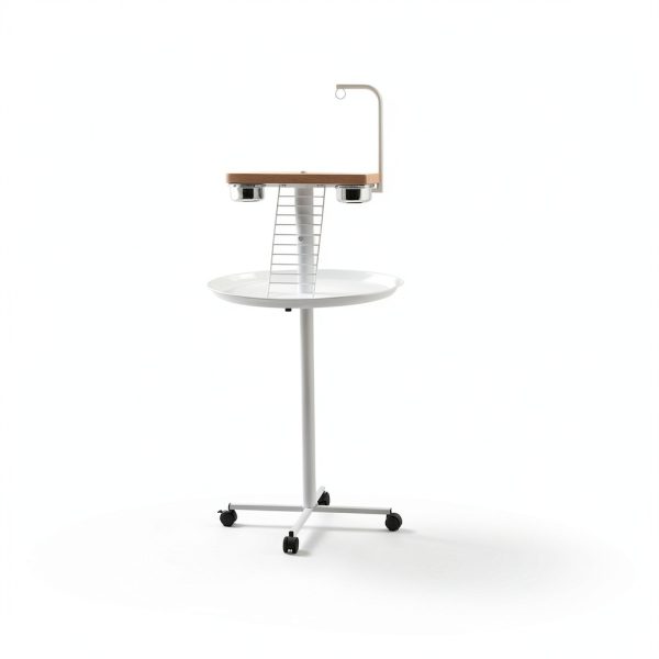 Bird Stand PawHut with Wheels, Stainless Steel Bowls, White-7