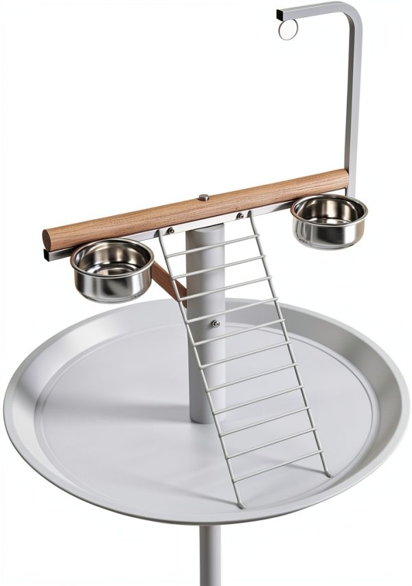 Bird Stand PawHut with Wheels, Stainless Steel Bowls, White-5