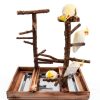 Bird Playground - Natural Wood Bird Perch Stand with Removable Tray and 2 Stainless Steel Cups-1