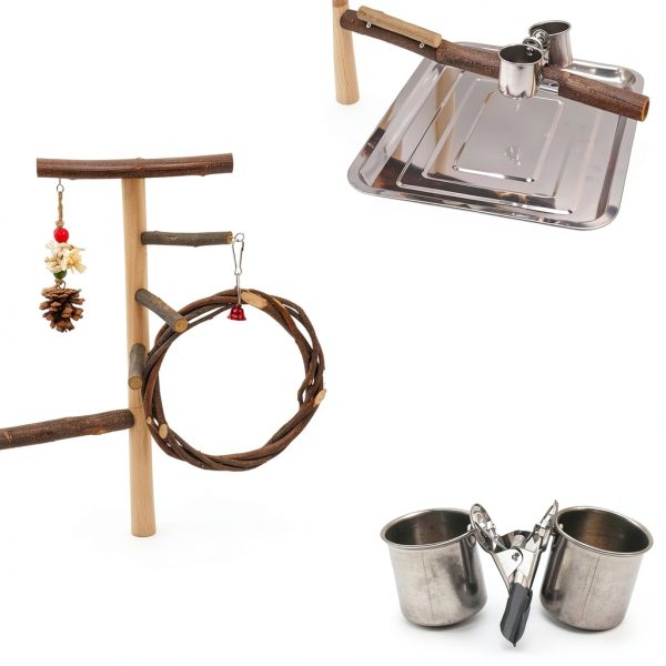 Bird Playground Natural Wooden Bird Stand Features Removable Tray, Feeding Cup, Bird Swing, Chew Toy, And Other Cage Accessories.Suitable for Most Parrots Including Long-Tailed Parrots and Budgerigars-3