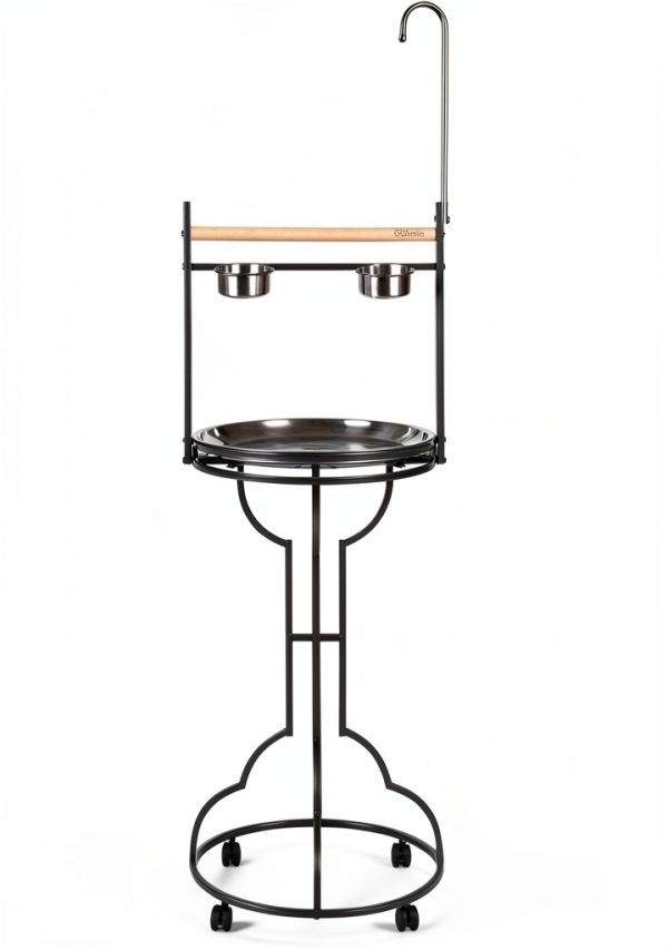COZIWOW 72" Parrot Stand,Stainless Steel Tray Bowls Large Bird Playstand,Parrot Perch with Easy Grip,Wrought Iron Bird Stand with Toy Hook,Macaw Play Gym Ground Stand Rolling Wheel,Pet Gift-3