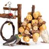 Bird Playground - Natural Wood Bird Perch Stand with Removable Tray and 2 Stainless Steel Cups-3