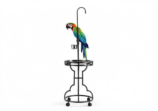 COZIWOW 72" Parrot Stand,Stainless Steel Tray Bowls Large Bird Playstand,Parrot Perch with Easy Grip,Wrought Iron Bird Stand with Toy Hook,Macaw Play Gym Ground Stand Rolling Wheel,Pet Gift-5