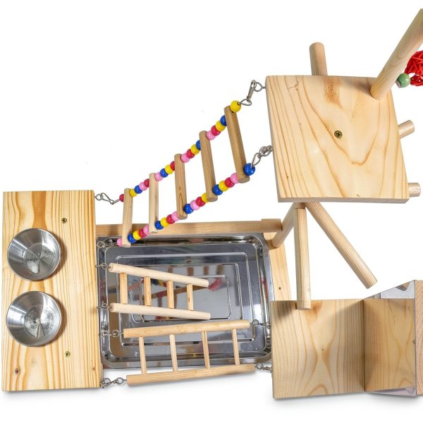 Wooden Bird Parrots Playground with Ladder and Chewing Toys-3