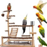Bird Playground with Feeder Cups, Wooden Parrot Play Stand for Cockatiel, Parakeet-0
