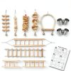Bird Playground - Natural Wood Parrot Playstand with Perches, Bird Play Gym & Accessories, Removable Tray & 4 Stainless Steel Cups-5