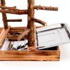 Bird Playground - Natural Wood Bird Perch Stand with Removable Tray and 2 Stainless Steel Cups-2