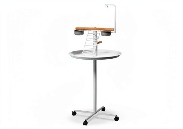 Bird Stand PawHut with Wheels, Stainless Steel Bowls, White-6